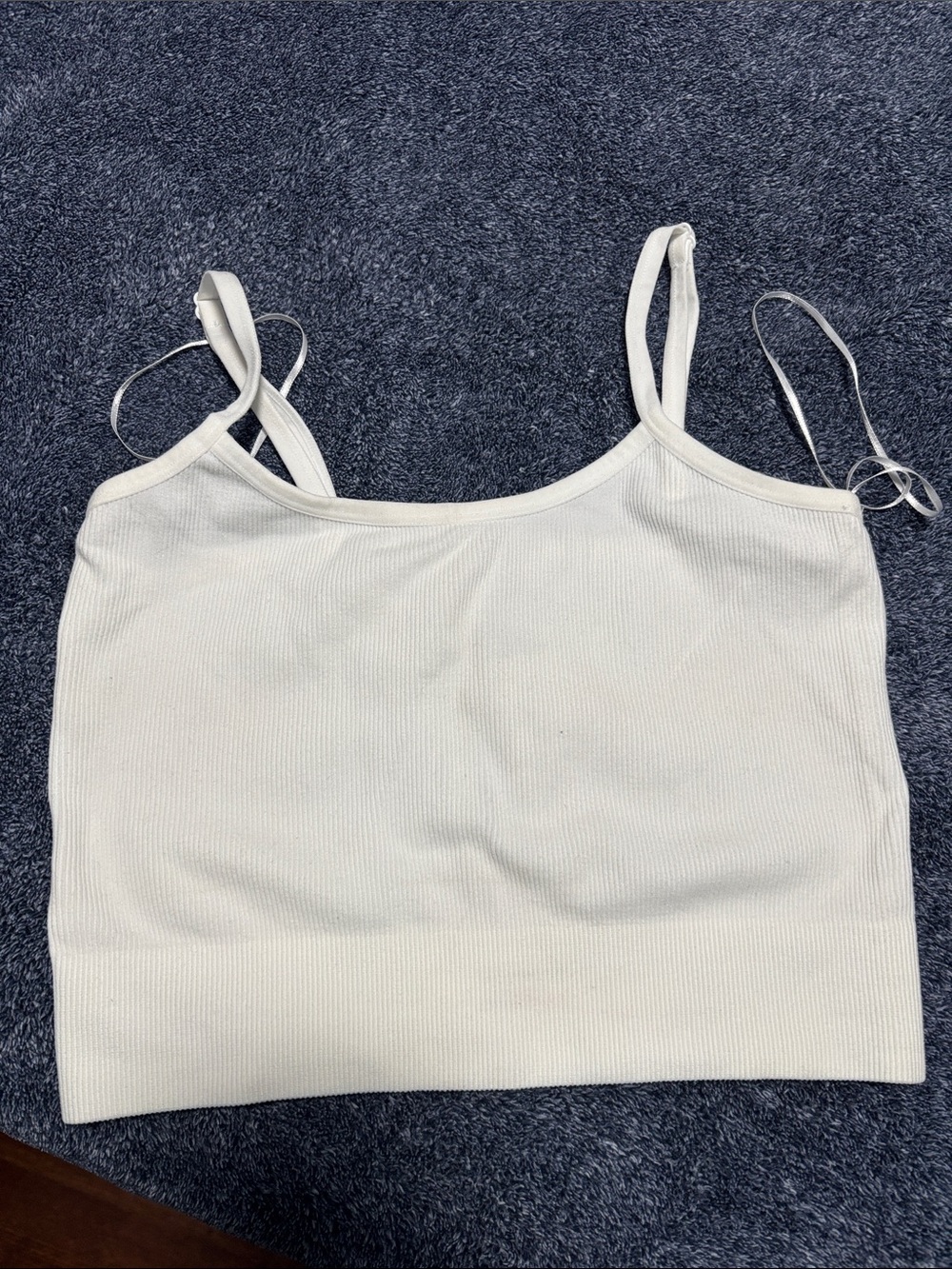 White Ribbed Spaghetti Strap Crop Tank Top - Brand:
